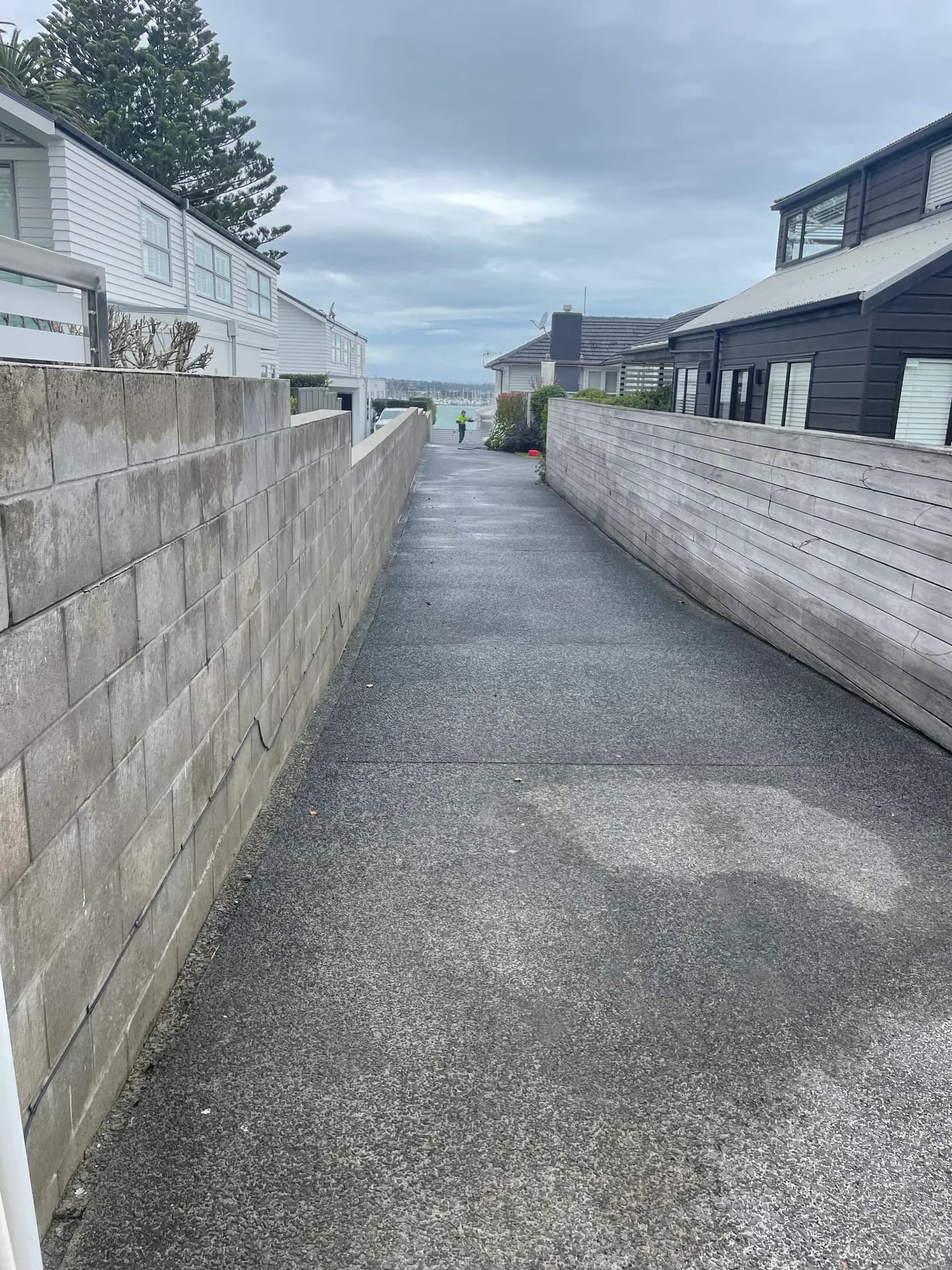 Driveway and retaining wall after Shoreline exterior cleaning